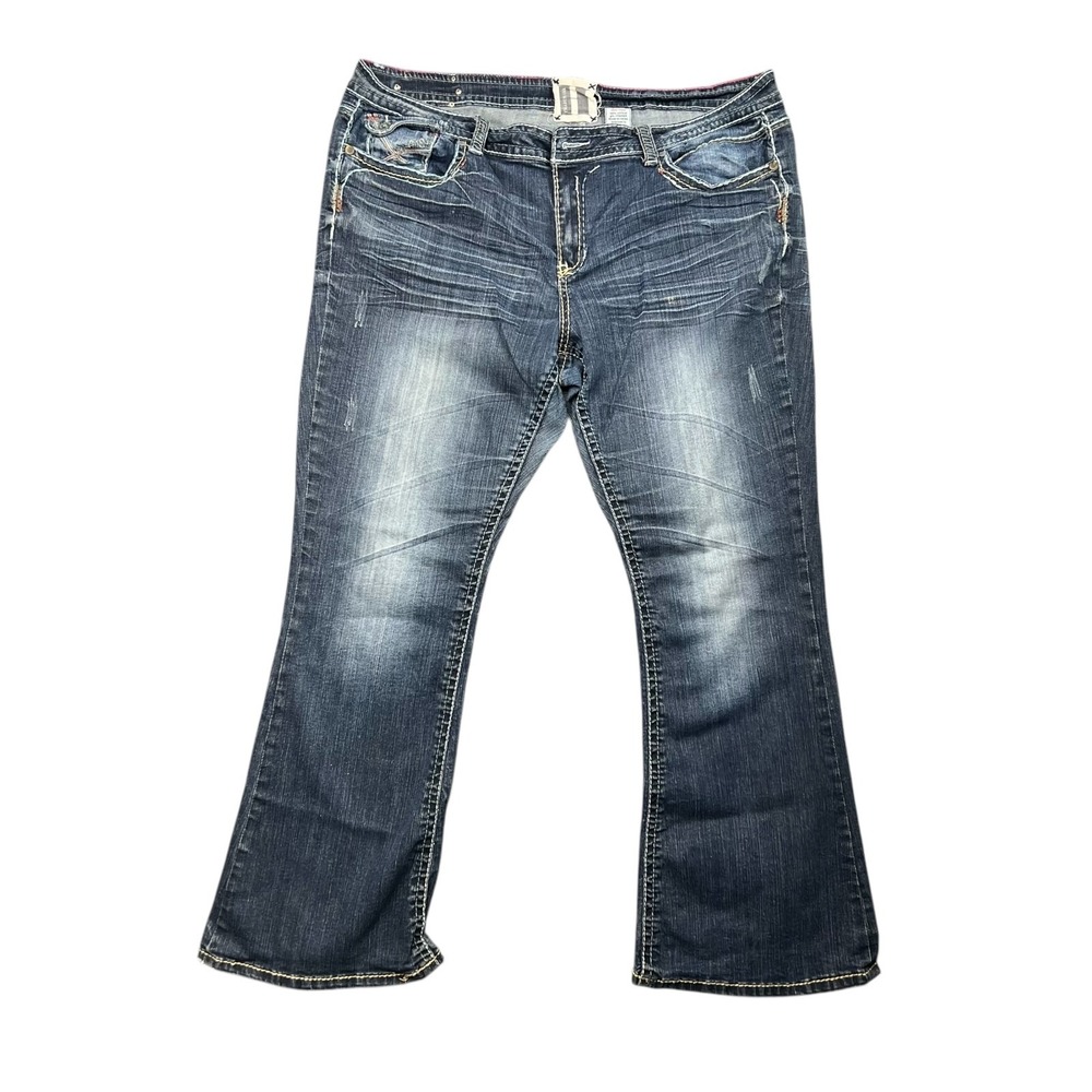 TradeMark High Society Slim Flare Women's Denim Jeans Size 24 MISSING BUTTON‎